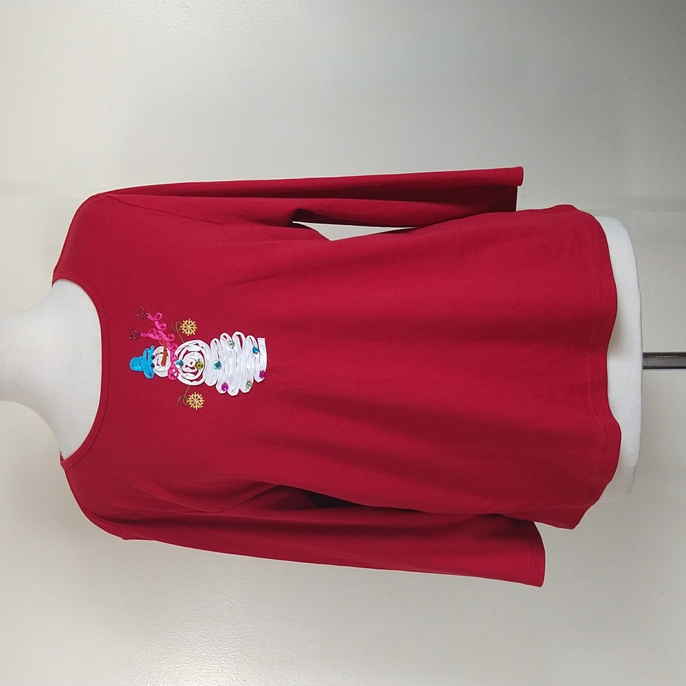 Red Christmas Holiday Long Sleeves Pullover Tee Size XL